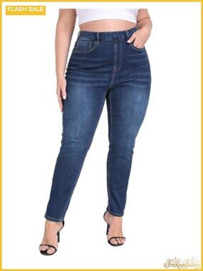 Plus Size Pull On Skinny Jeggings with Pockets High Rise Stretch Jeans